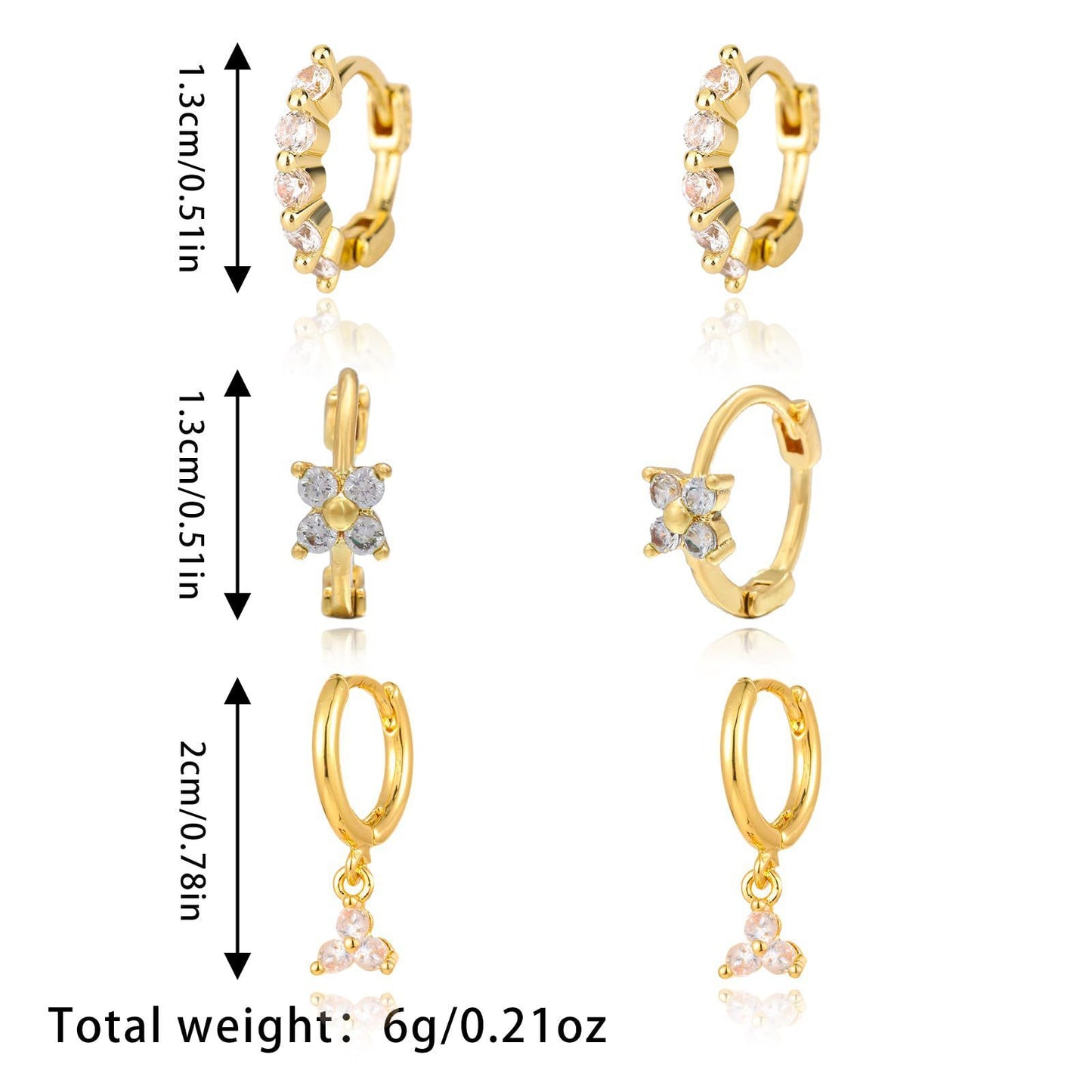 Brass Real Gold Plating Inlaid Zircon Geometric Flower Three-piece Set