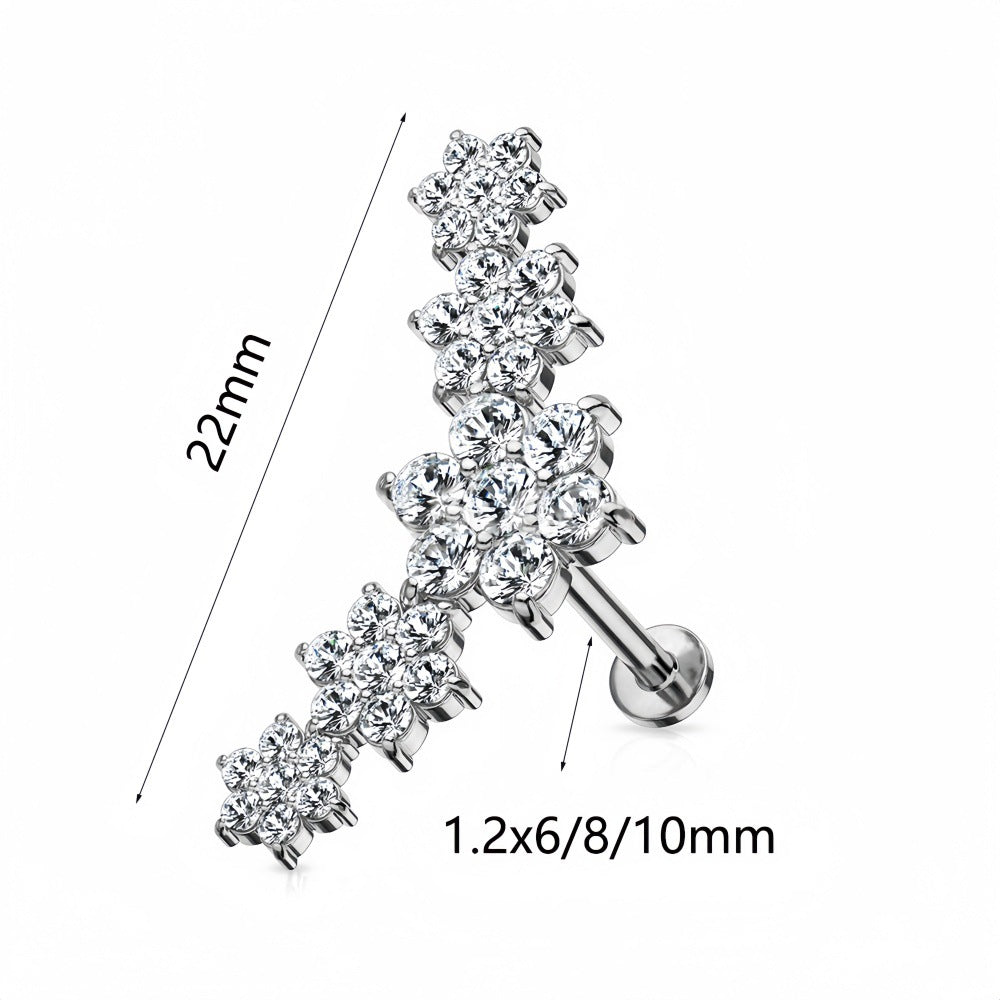 316 Stainless Steel Five Flowers Zircon Labret