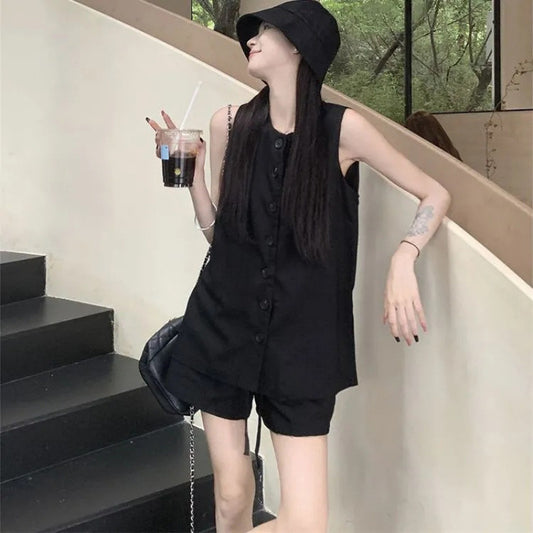 Casual Sweet Hot Girl Suit Women's Black Loose